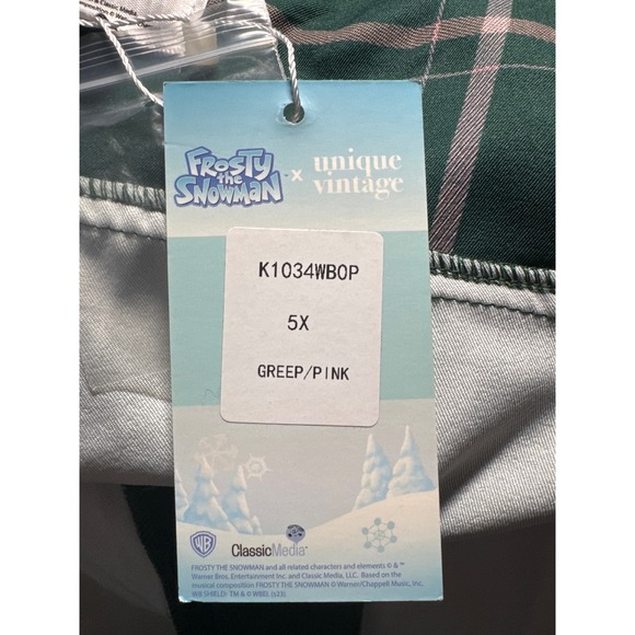 Unique Vintage x Frosty the Snowman Plaid Flare Pants 5X‎ Green Pink - Picture 5 of 10